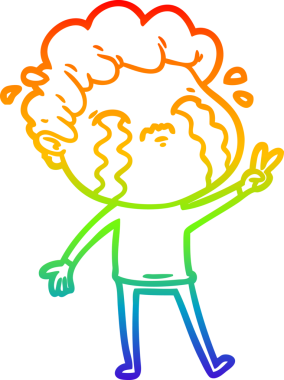 Gökkuşağı gradyan çizimi bir insan tarafından çizilmiş ağlayan bir karikatür adamı çiziyor.