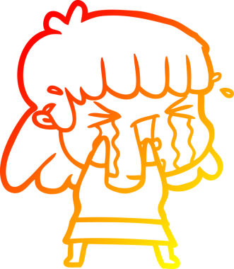 Bir insan tarafından çizilmiş göz yaşları içindeki çizgi film kadını çizimi.