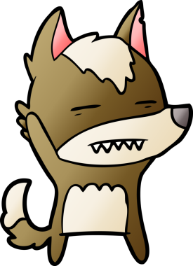 Bir insan tarafından çizilmiş dişleri gösteren bir kurt çizgi filmi.