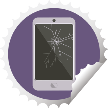 Bir insan tarafından çizilmiş çatlak cep telefonu grafik vektör illüstrasyon yuvarlak etiket