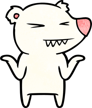 Kızgın kutup ayısı çizgi filmi bir insan tarafından çizilmiş omuzlarını silkiyor.