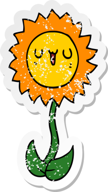 Bir insan tarafından çizilmiş karikatür çiçeğinin sıkıntılı çıkartması