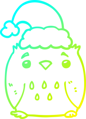 Bir insan tarafından çizilmiş noel şapkası giyen sevimli bir baykuşun soğuk gradyan çizimi.