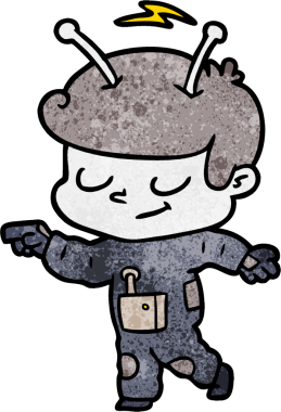 Bir insan tarafından çizilmiş dost canlısı çizgi film uzay adamı.