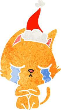 Ağlayan el, bir insan tarafından çizilmiş Noel Baba şapkası takan bir kedinin retro karikatürü.