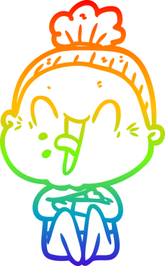 Gökkuşağı gradyan çizgi çizimi Bir insan tarafından çizilmiş mutlu yaşlı kadın