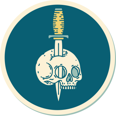 Bir insan tarafından çizilmiş bir kafatasının geleneksel stiliyle dövme çıkartması.