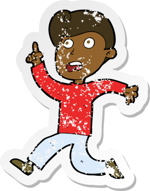 Bir insan tarafından çizilen paniğe kapılan çizgi film karakterinin gerilimli retro yapıştırması.