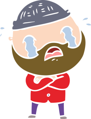 Düz renkli çizgi film sakallı adam bir insan tarafından çizilmiş ağlıyor.