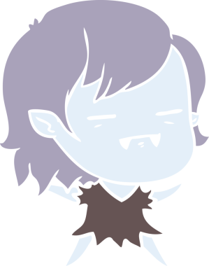 Düz renkli çizgi film. Bir insan tarafından çizilmiş ölümsüz vampir kız.