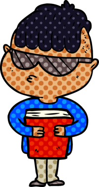 Bir insan tarafından çizilmiş güneş gözlüğü takan çizgi film çocuğu.