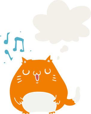 çizgi film kedisi insan tarafından çizilmiş düşünce baloncuğuyla şarkı söylüyor.