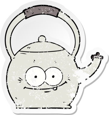 Bir insan tarafından çizilmiş karikatür çaydanlığının sıkıntılı etiketi