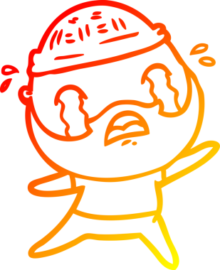 Bir insan tarafından çizilmiş ağlayan sakallı bir adamın sıcak çizgi çizimi.