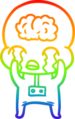 Gökkuşağı gradyan çizgi çizimi bir insan tarafından çizilmiş büyük beyin uzaylısının ağlaması