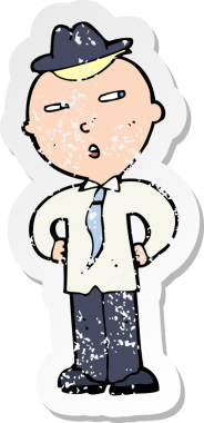 Bir insan tarafından çizilmiş şapkalı bir çizgi film karakterinin gerilimli çıkartması.