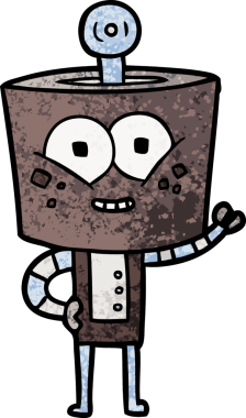 Bir insan tarafından çizilmiş mutlu çizgi film robotu