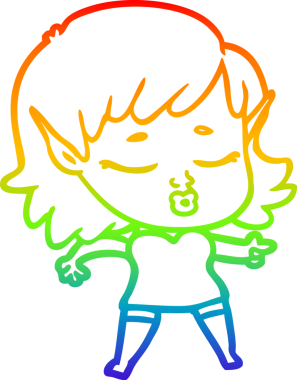 Gökkuşağı gradyan çizgisi bir insan tarafından çizilmiş güzel bir elf kızı çizimi