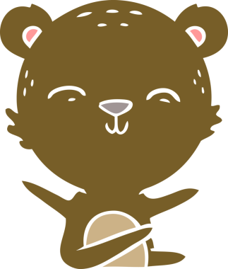 Bir insan tarafından çizilmiş mutlu düz renkli çizgi film ayısı.