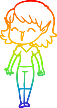 Gökkuşağı gradyan çizgi çizimi bir insan tarafından çizilmiş bir elf kızı