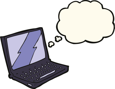 Bir insan tarafından çizilmiş düşünce balonlu dizüstü bilgisayar.