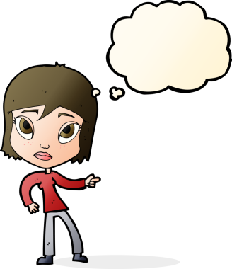 Bir insan tarafından çizilmiş düşünce balonlu bir kadın.