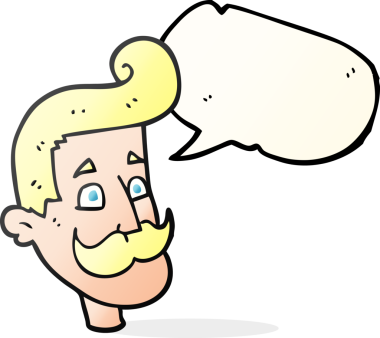 Bir insan tarafından çizilmiş bıyıklı serbest konuşma balonu karikatürü adam.