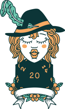 Retro Dövme Tarzı İnsan Ozan Karakteri Bir insan tarafından çizilmiş doğal 20 zar ile