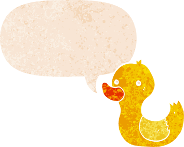 Konuşması kabarcıklı çizgi film ördeği grunge strese girmiş eski moda bir insan tarafından çizilmiş