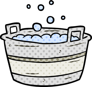 Bir insan tarafından çizilmiş su dolu eski bir teneke küvet.