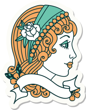 Bir insan tarafından çizilmiş çingene başlıklı dövme stili çıkartması.