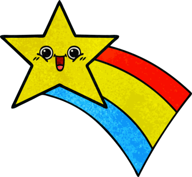 Bir insan tarafından çizilmiş kayan gökkuşağı yıldızının grunge desenli retro çizimi