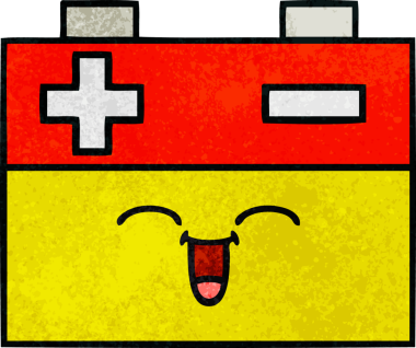 Bir insan tarafından çizilmiş bir araba aküsünün retro grunge desen karikatürü