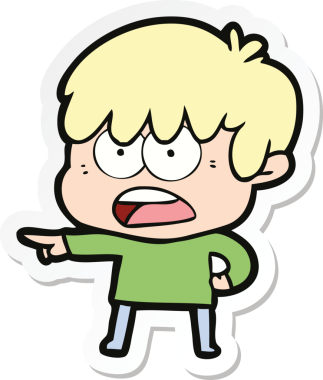 Bir insan tarafından çizilmiş endişeli bir çizgi film çocuğunun çıkartması.