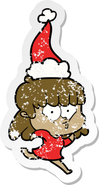 Bir insan tarafından çizilmiş Noel Baba şapkası giymiş, ıslık çalan bir kızın el yazısı.