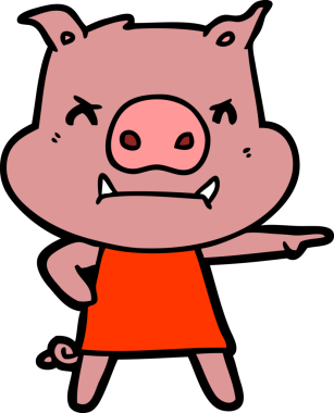 Bir insan tarafından çizilmiş kızgın çizgi filmdeki domuz resmi.