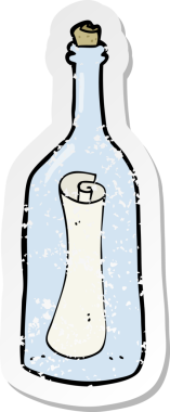 İnsan tarafından çizilmiş bir şişenin içindeki karikatür çıkartması.