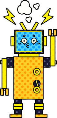 Bir insan tarafından çizilmiş arızalı bir robotun çizgi roman tarzı