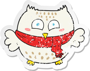 Bir insan tarafından çizilmiş bir baykuşun gerilmiş çıkartması.