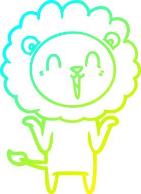 Gülen aslan çizgi filminin soğuk gradyan çizgisi bir insan tarafından çizilmiş omuz silkiyor.