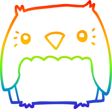 Gökkuşağı gradyan çizgisi bir insan tarafından çizilmiş şirin bir baykuş çizimi