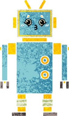 Bir insan tarafından çizilmiş bir robotun retro çizim tarzı karikatürü