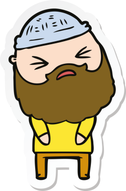 Bir insan tarafından çizilmiş sakallı bir karikatür adamın çıkartması.