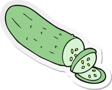 Bir insan tarafından çizilmiş salatalık dilimlenmiş bir çizgi film çıkartması.