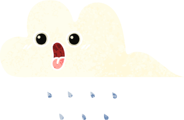 Bir insan tarafından çizilmiş yağmur bulutunun retro çizim tarzı karikatürü