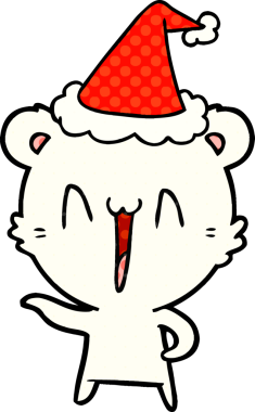 Gülen kutup ayısı eli bir insan tarafından çizilmiş Noel Baba şapkasının çizgi roman çizimi.