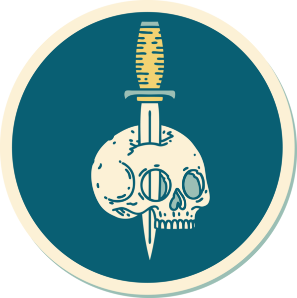 Bir insan tarafından çizilmiş bir kafatasının geleneksel stiliyle dövme çıkartması.