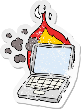 Bir insan tarafından çizilmiş kırık dizüstü bilgisayarın sıkıntılı çıkartması.