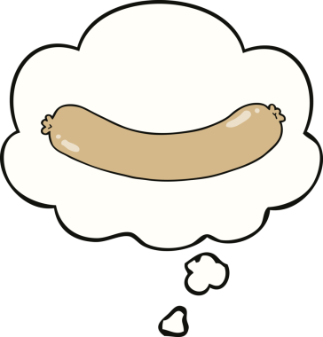 Bir insan tarafından çizilmiş düşünce baloncuklu çizgi film sosisi.