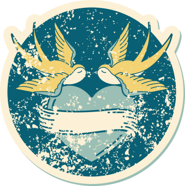 Kederli sembolik dövme stili kırlangıçlar ve bir insan tarafından çizilmiş sancaklı kalp.